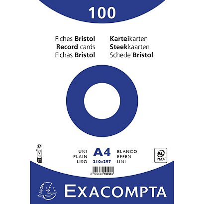 EXACOMPTA Paquet 100 fiches sous film - bristol uni non perforé - 210x297mm - Blanc - 1