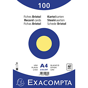 EXACOMPTA Paquet 100 fiches sous film - bristol uni non perforé 210x297mm - Jaune