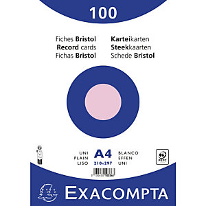 EXACOMPTA Paquet 100 fiches sous film - bristol uni non perforé 210x297mm - Rose