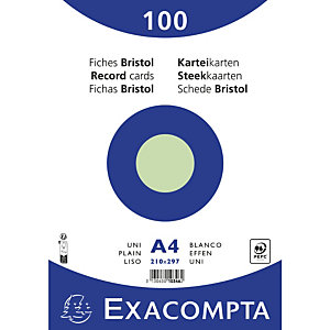 EXACOMPTA Paquet 100 fiches sous film - bristol uni non perforé 210x297mm - Vert