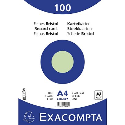 EXACOMPTA Paquet 100 fiches sous film - bristol uni non perforé 210x297mm - Vert - 1
