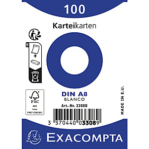 EXACOMPTA Paquet 100 fiches sous film - bristol uni non perforé 55x74mm - Blanc