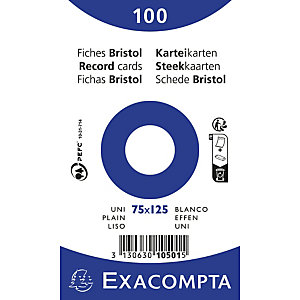 EXACOMPTA Paquet 100 fiches sous film - bristol uni non perforé - 75x125mm - Blanc