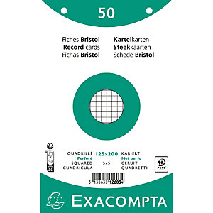 EXACOMPTA Paquet 50 fiches sous film - bristol quadrillé 5x5 perforé 125x200mm - Blanc