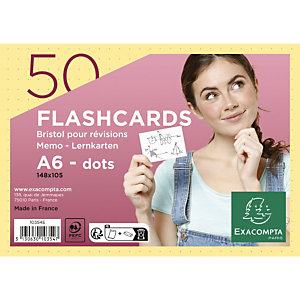 EXACOMPTA Paquet de 50 Flashcards sous film + anneau - bristol dots perforé - Format A6 - Jaune