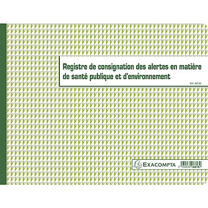 EXACOMPTA Piqûre 24x32cm - Registre de consignation des alertes en matière de santé publique et d'environnement - 20 pages - 1