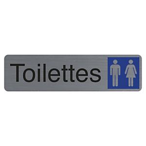 Exacompta Plaque signalétique adhésive Toilettes Dame / Homme - Rectangle Gris / Bleu Exacompta Plaque signalétique adhésive Toilettes Dame / Homme - Rectangle Gris / Bleu