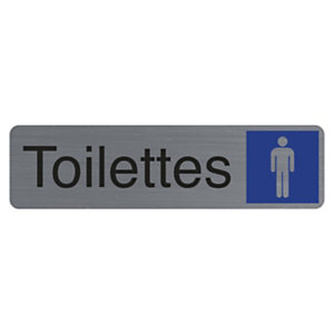 Exacompta Plaque signalétique adhésive Toilettes Homme - Rectangle Gris / Bleu