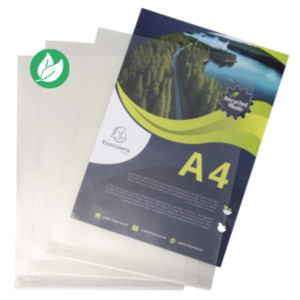 Exacompta Pochette coin recyclée A4 polypropylène grainé 12/100e Cristal - lot de 100 Exacompta Pochette coin recyclée A4 polypropylène grainé 12/100e Cristal - lot de 100