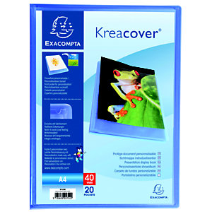 Exacompta Porte-vue Kreacover® A4 20 pochettes couverture personnalisable semi-rigide polypropylène recyclé bleu