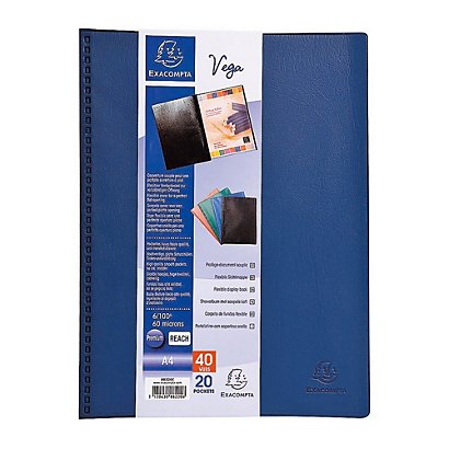 Exacompta Porte vues Vega A4 - PVC - 20 pochettes - 40 vues - Bleu - 1