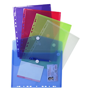 EXACOMPTA Sachet de 5 pochettes-enveloppes perforées polypropylène - A4 - Couleurs assorties