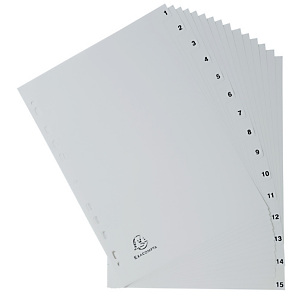Exacompta Separadores numéricos 1-15, A4, polipropileno, 15 pestañas, gris Exacompta Separadores numéricos 1-15, A4, polipropileno, 15 pestañas, gris