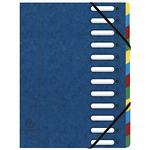 Exacompta Trieur Harmonika à fenêtres avec élastiques - véritable carte lustrée - 12 compartiments - bleu