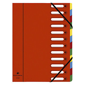 Exacompta Trieur Harmonika à fenêtres avec élastiques - véritable carte lustrée - 12 compartiments - rouge
