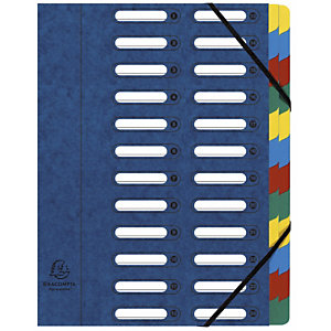 Exacompta Trieur Harmonika à fenêtres avec élastiques - véritable carte lustrée - 24 compartiments - bleu