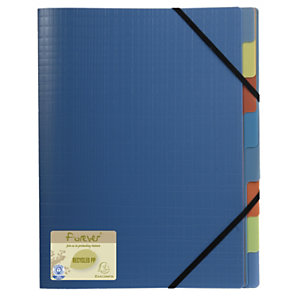 Exacompta Trieur à élastiques Forever® 250 feuilles A4 8 divisions, 3 rabats, intercalaires multicolores polypropylène recyclé bleu