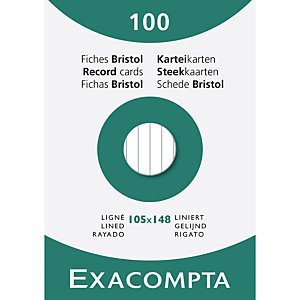 EXACOMPTA Étui de 100 fiches - bristol blanc ligné non perforé 105x148mm - Blanc