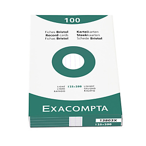 EXACOMPTA Étui de 100 fiches - bristol blanc ligné non perforé 125x200mm - Blanc
