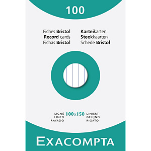 EXACOMPTA Étui de 100 fiches - bristol ligné non perforé 100x150mm - Blanc