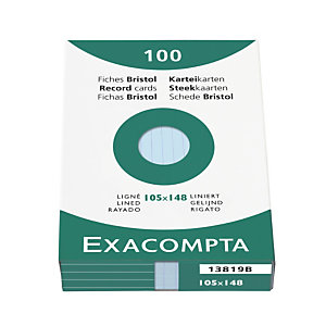 EXACOMPTA Étui de 100 fiches - bristol ligné non perforé 105x148mm