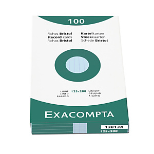 EXACOMPTA Étui de 100 fiches - bristol ligné non perforé 125x200mm - Azur