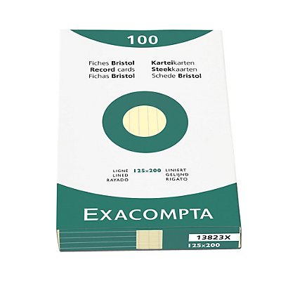 EXACOMPTA Étui de 100 fiches - bristol ligné non perforé 125x200mm - Jaune - 1