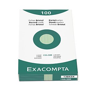 EXACOMPTA Étui de 100 fiches - bristol ligné non perforé 125x200mm - Vert