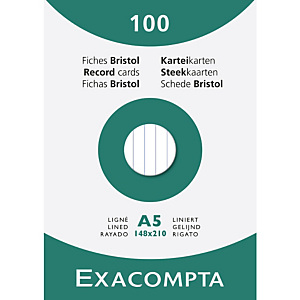 EXACOMPTA Étui de 100 fiches - bristol ligné non perforé 148x210mm - Blanc