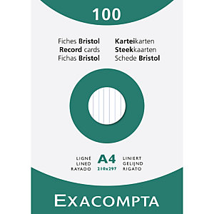 EXACOMPTA Étui de 100 fiches - bristol ligné non perforé 210x297mm - Blanc