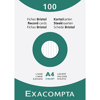 EXACOMPTA Étui de 100 fiches - bristol ligné non perforé 210x297mm - Blanc - 1