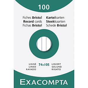 EXACOMPTA Étui de 100 fiches - bristol ligné non perforé 74x105mm - Blanc