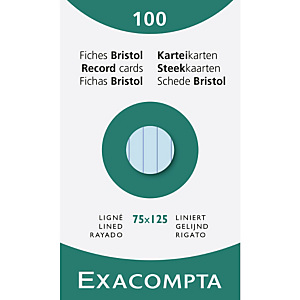 EXACOMPTA Étui de 100 fiches - bristol ligné non perforé 75x125mm - Azur