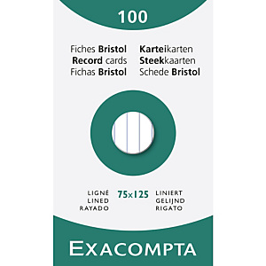 EXACOMPTA Étui de 100 fiches - bristol ligné non perforé 75x125mm - Blanc