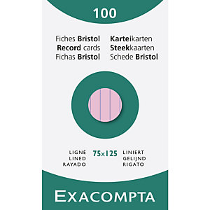 EXACOMPTA Étui de 100 fiches - bristol ligné non perforé 75x125mm - Rose