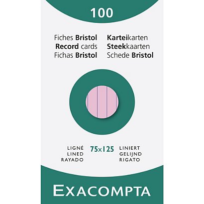 EXACOMPTA Étui de 100 fiches - bristol ligné non perforé 75x125mm - Rose - 1