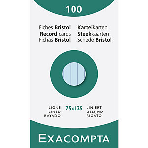 EXACOMPTA Étui de 100 fiches - bristol ligné non perforé 75x125mm