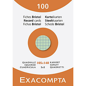EXACOMPTA Étui de 100 fiches - bristol quadrillé 5x5 105x148mm - Couleurs assorties