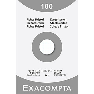 EXACOMPTA Étui de 100 fiches - bristol quadrillé 5x5 non perforé 100x150mm - Blanc
