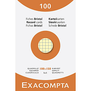 EXACOMPTA Étui de 100 fiches - bristol quadrillé 5x5 non perforé 100x150mm - Couleurs assorties