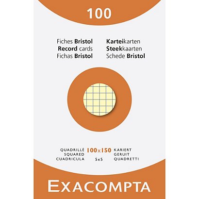 EXACOMPTA Étui de 100 fiches - bristol quadrillé 5x5 non perforé 100x150mm - Couleurs assorties - 1