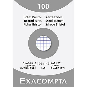 EXACOMPTA Étui de 100 fiches - bristol quadrillé 5x5 non perforé 105x148mm - Blanc
