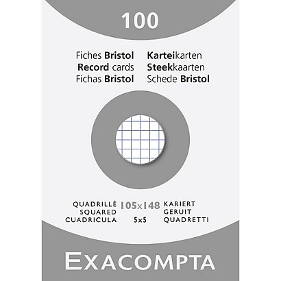 EXACOMPTA Étui de 100 fiches - bristol quadrillé 5x5 non perforé 105x148mm - Blanc - 1