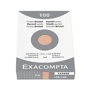 EXACOMPTA Étui de 100 fiches - bristol quadrillé 5x5 non perforé 105x148mm - Orange