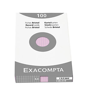 EXACOMPTA Étui de 100 fiches - bristol quadrillé 5x5 non perforé 148x210mm - Rose