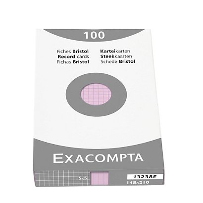 EXACOMPTA Étui de 100 fiches - bristol quadrillé 5x5 non perforé 148x210mm - Rose - 1
