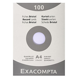 EXACOMPTA Étui de 100 fiches - bristol quadrillé 5x5 non perforé 210x297mm - Blanc