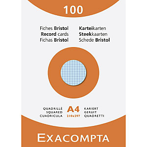 EXACOMPTA Étui de 100 fiches - bristol quadrillé 5x5 non perforé 210x297mm - Couleurs assorties