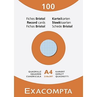 EXACOMPTA Étui de 100 fiches - bristol quadrillé 5x5 non perforé 210x297mm - Couleurs assorties - 1