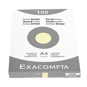 EXACOMPTA Étui de 100 fiches - bristol quadrillé 5x5 non perforé 210x297mm - Jaune
